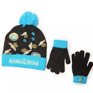 Disney | Star Wars | The Mandalorian Black & Blue Grogu Pom-Pom Beanie & Gloves